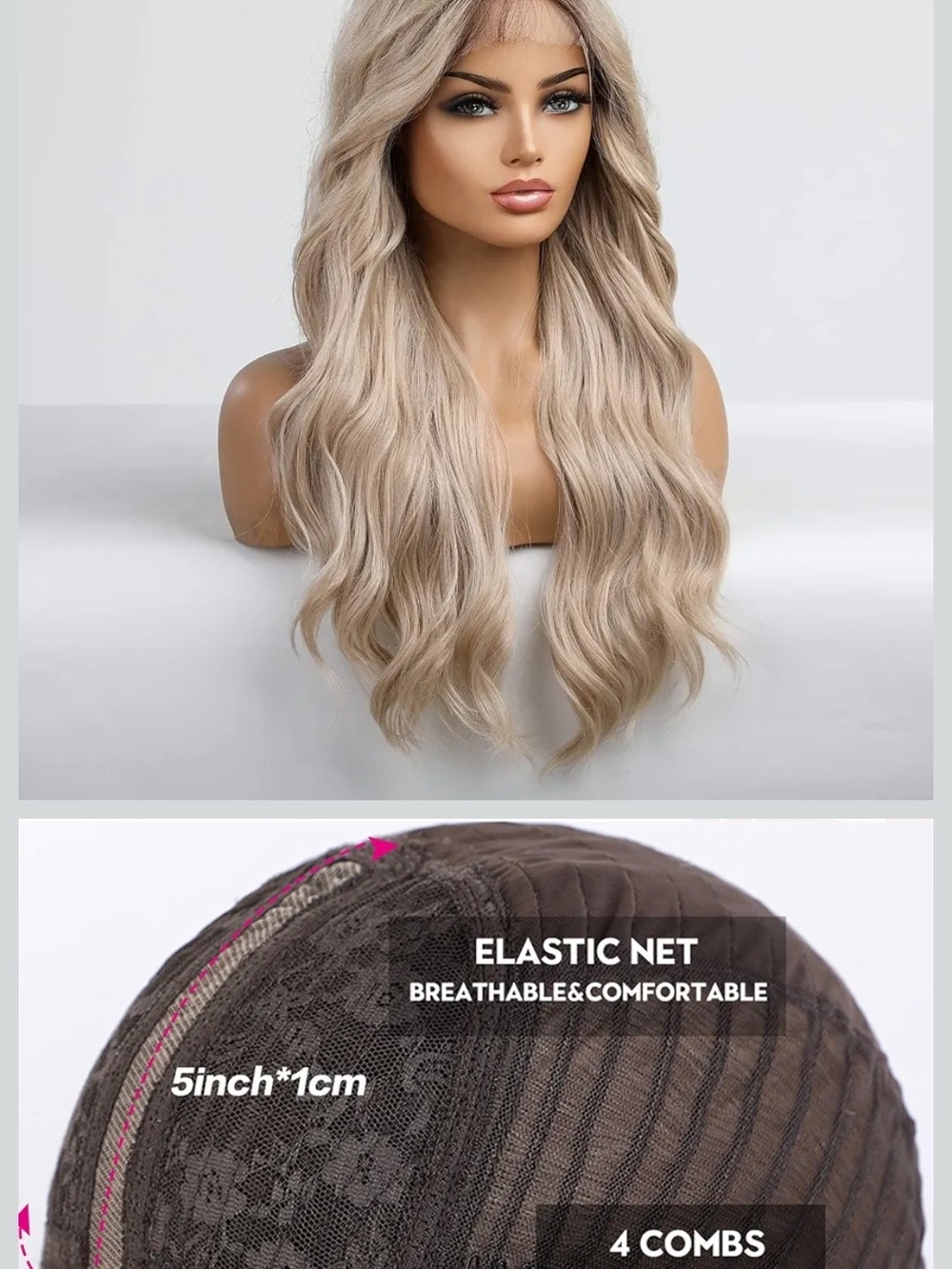 Blonde Long Wavy Lace Front Wig - Natural Ash Blonde